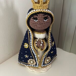 Handcrafted Navy and Gold Crochet Figurine